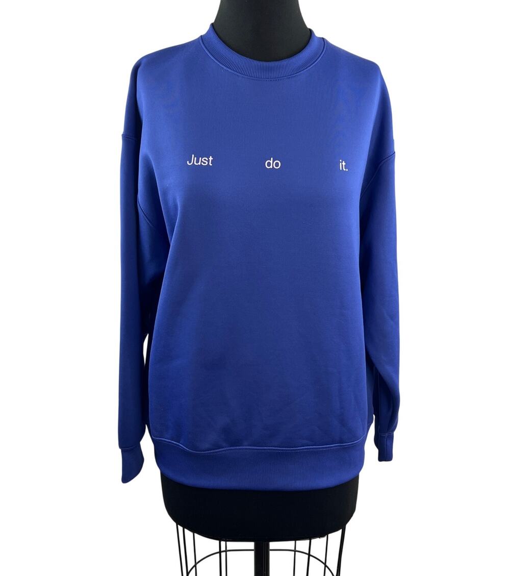 NIKE Therma-Fit Just do it Blue Sweatshirt Fleece Stretch Crew Neck Size Small S